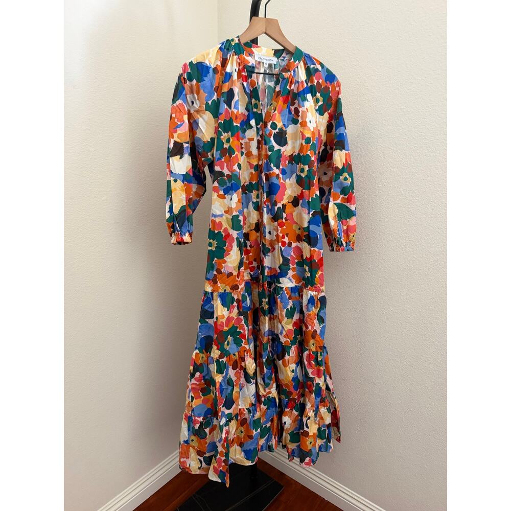 PROSPERINA ADELAIDE ORANGE MULTI FLORAL PRINT COTTON MAXI DRESS - Picture 8 of 8